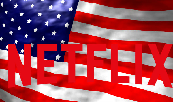 Billede af USA's flag og Netflix logo